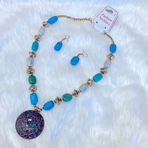 Handmade Multicolor Chunky Mixed Bold Statement Fashion Necklace Earrings Set !